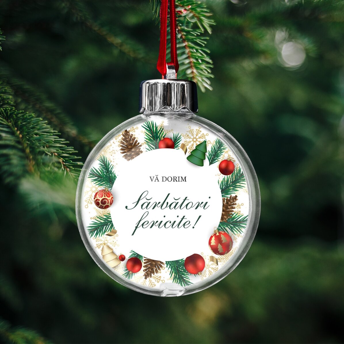 Personalised double-sided globe with logo and message - Happy Holidays!