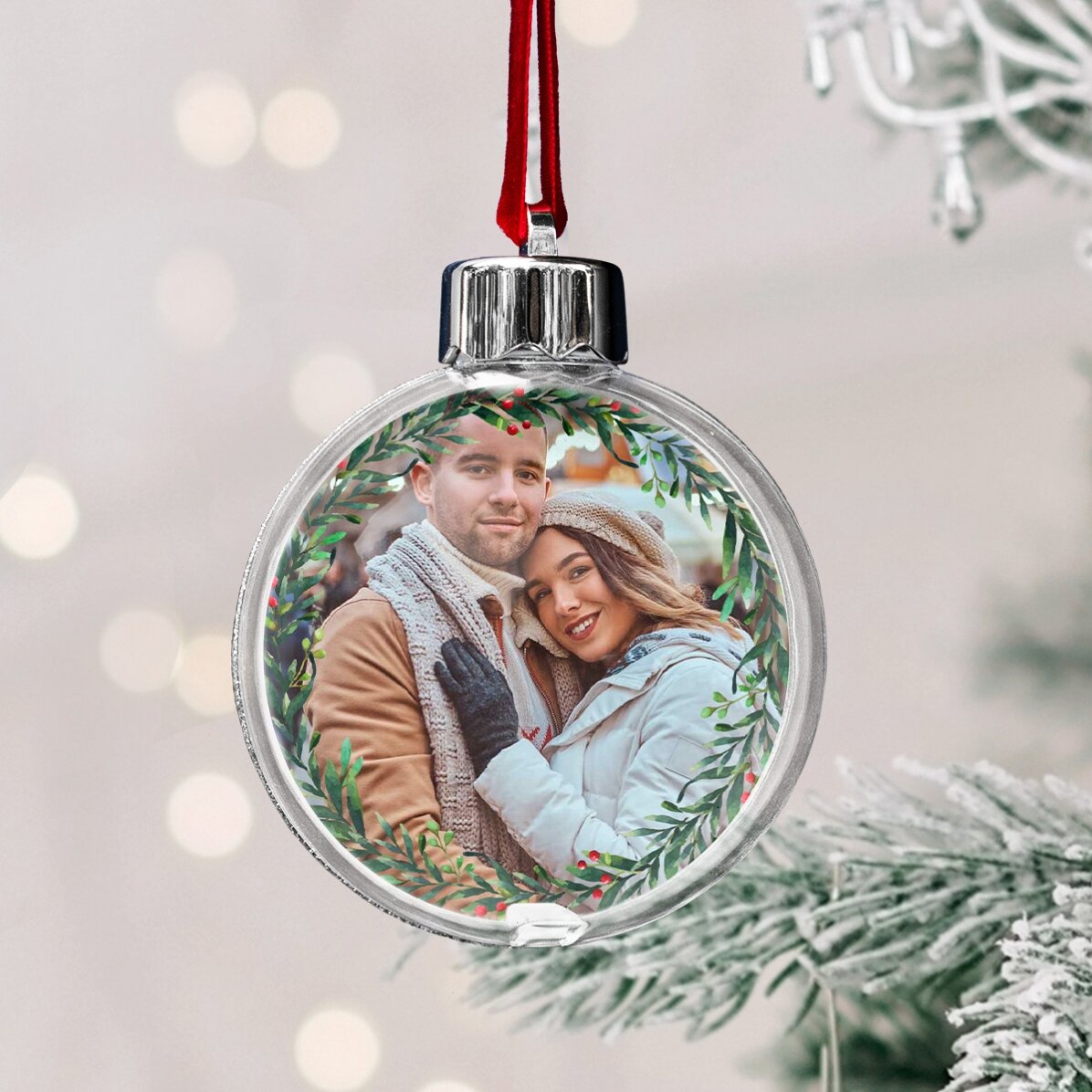 Customised double-sided transparent globe with a photo and message - First Christmas together