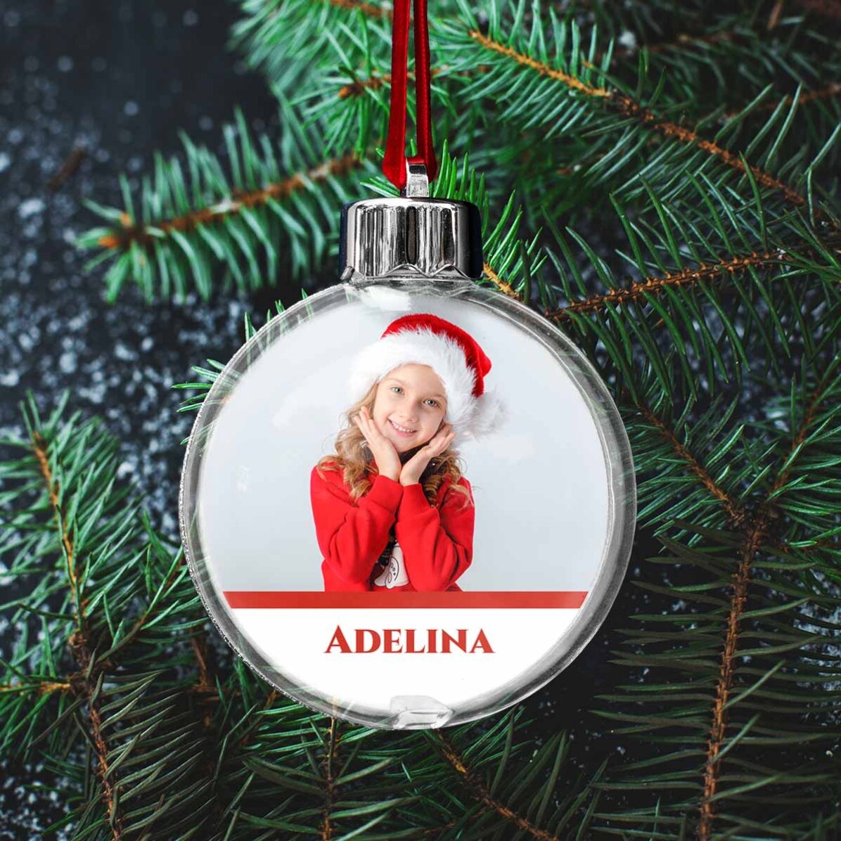 Customised double-sided transparent globe with a photo and text - Christmas
