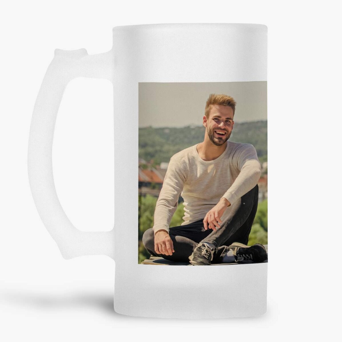 Personalised beer mug with a photo