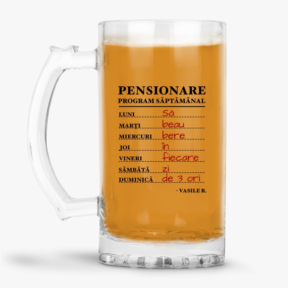 Personalisierter Bierkrug mit Text zum Ruhestand