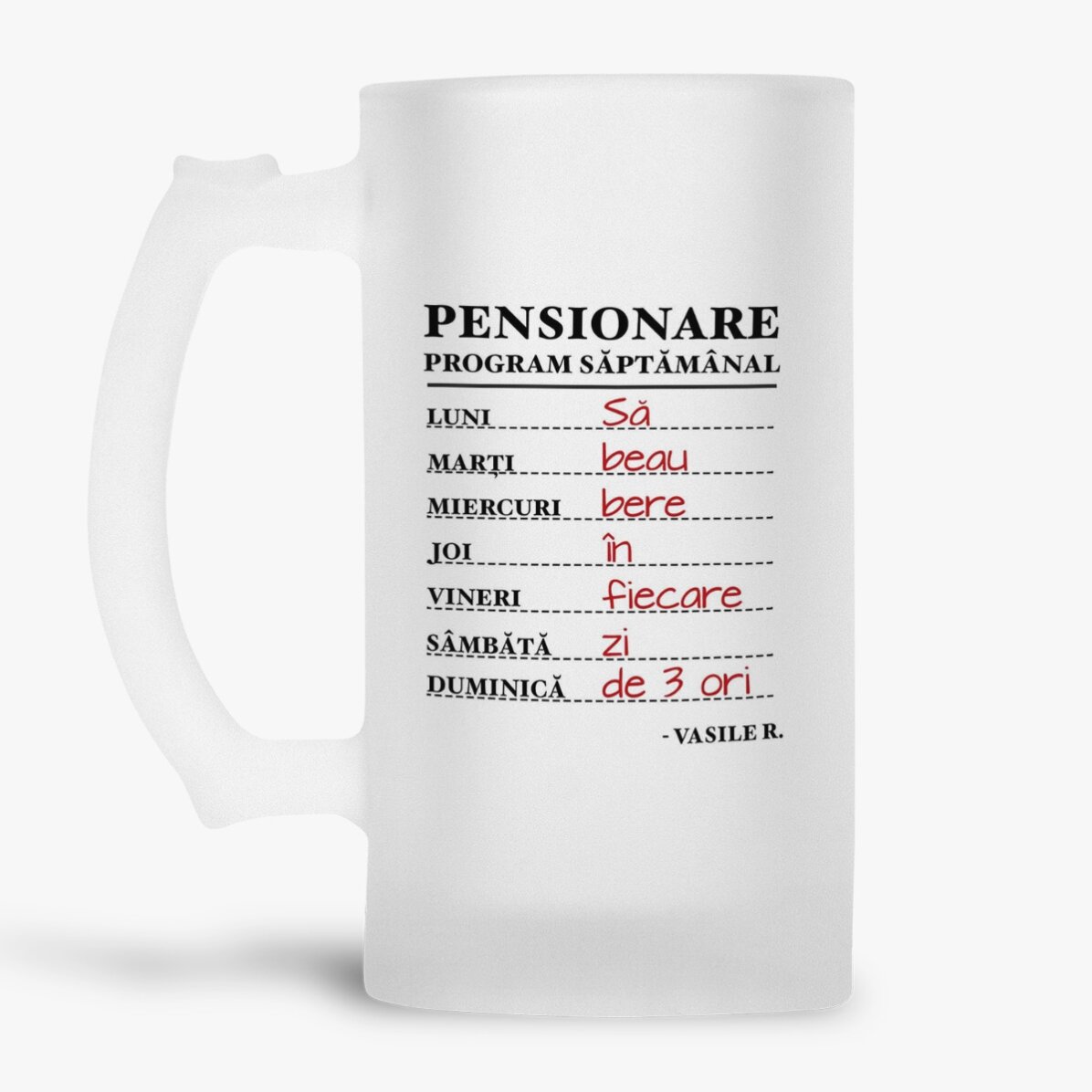 Personalisierter Bierkrug mit Text zum Ruhestand