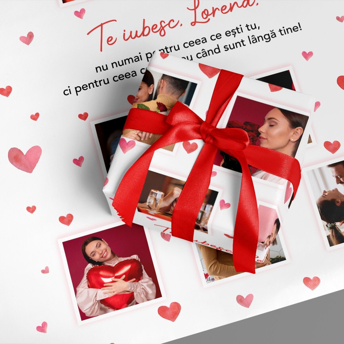 Individuell gestaltetes Geschenkpapier mit 10 Fotos und einer Botschaft – Love