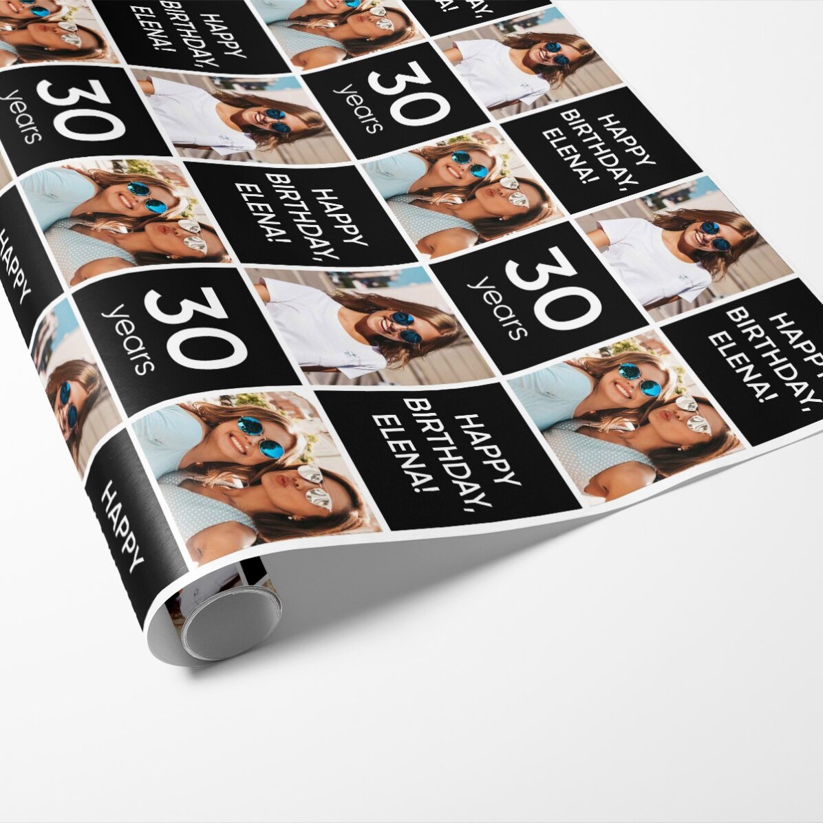 Individuell gestaltetes Geschenkpapier mit 2 Fotos und einer Botschaft – Herzlichen Glückwunsch zum 