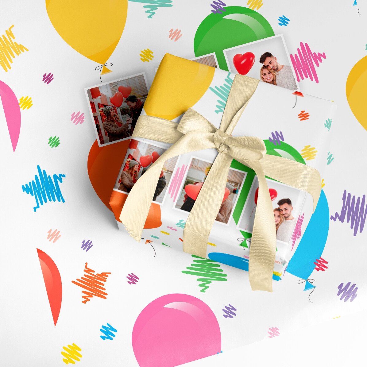 Individuell gestaltetes Geschenkpapier mit 3 Fotos