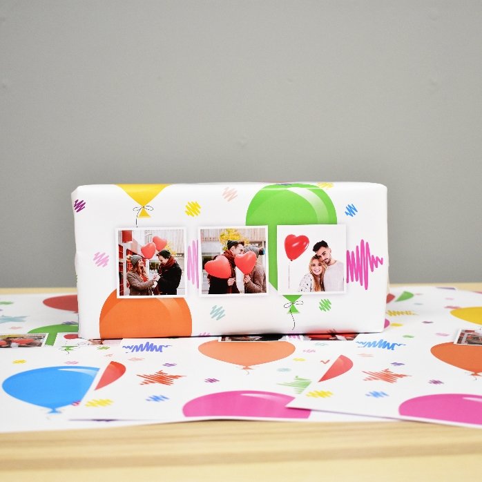 Individuell gestaltetes Geschenkpapier mit 3 Fotos