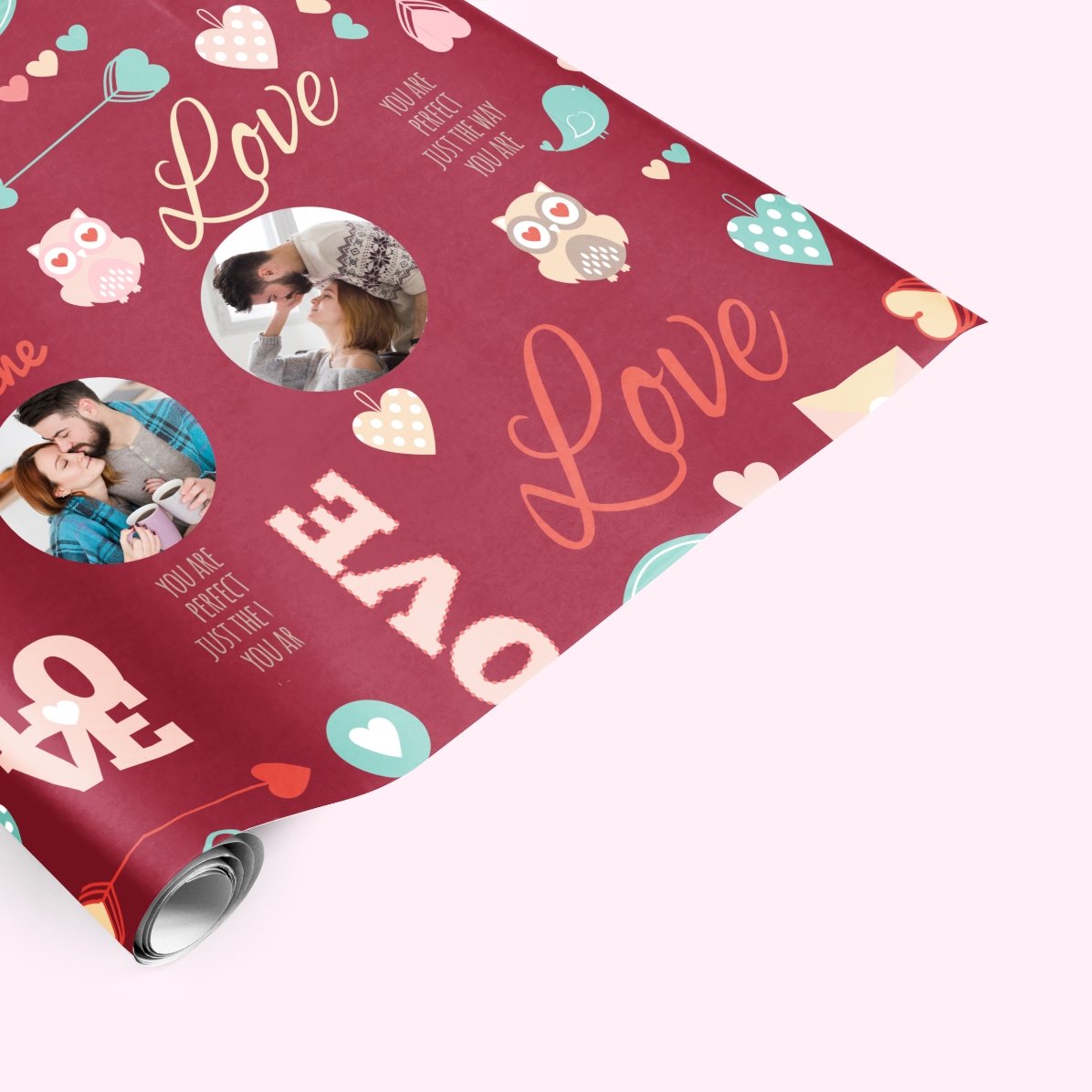Personalised gift wrapping paper with two photos - Love pattern