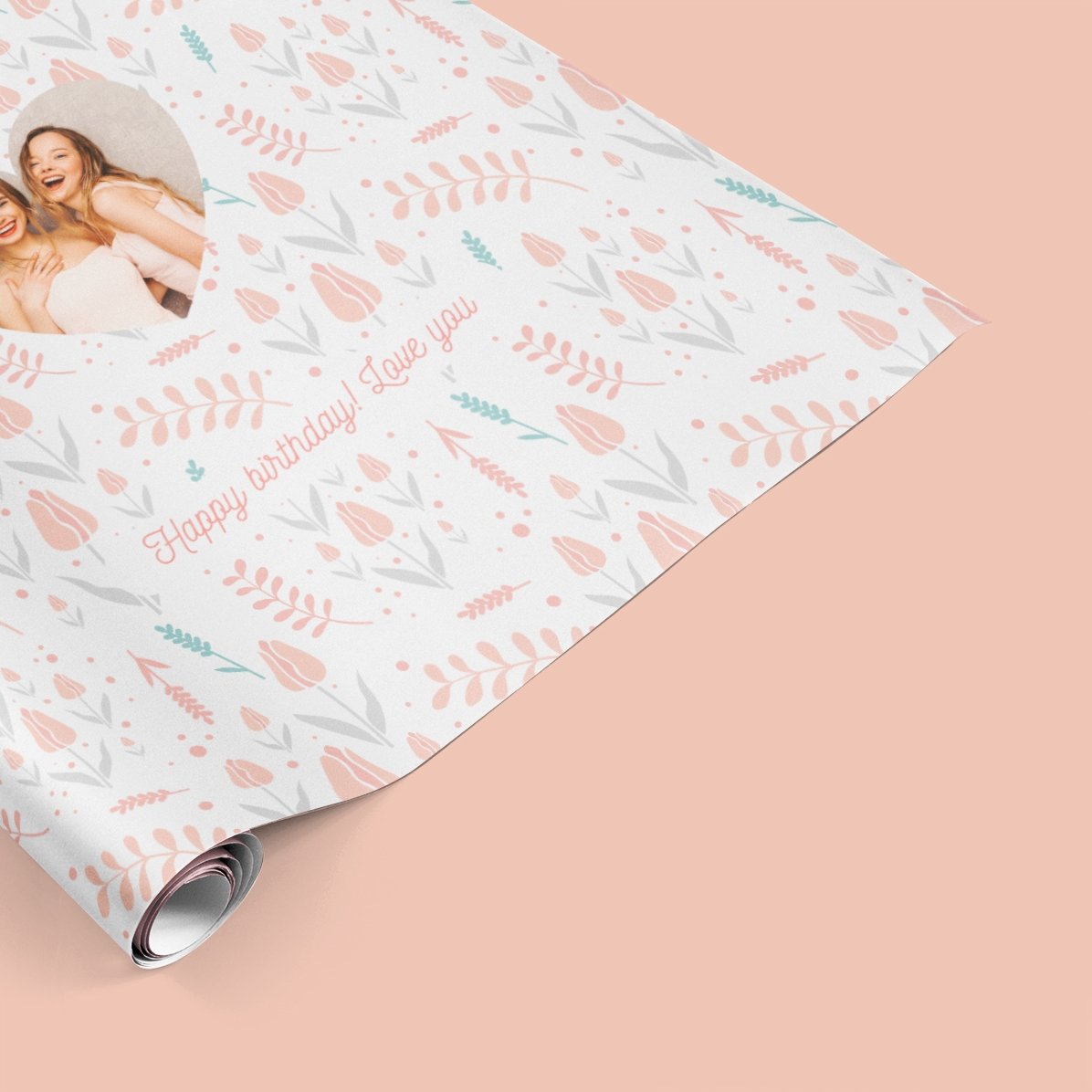 Individuell gestaltetes Geschenkpapier mit Foto und Text – Spring