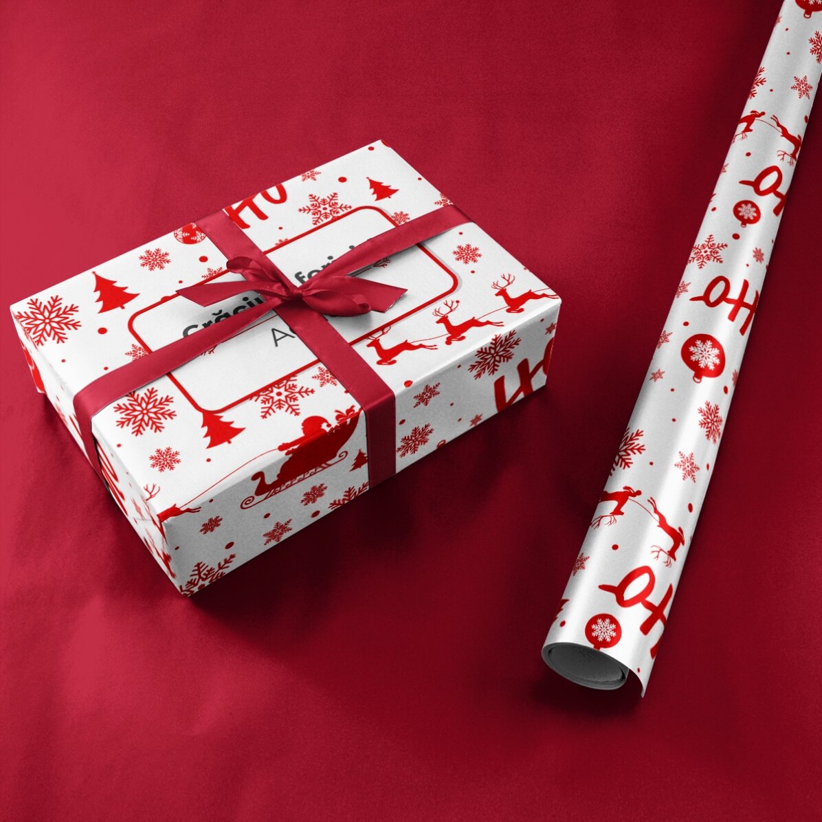 Individuell gestaltetes Geschenkpapier mit Text in einem Rahmen – Weihnachtsstimmung