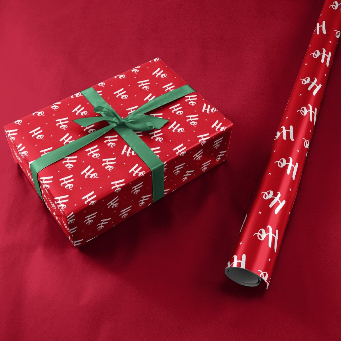 Individuell gestaltetes Geschenkpapier mit Text in einem Rahmen – HoHoHo