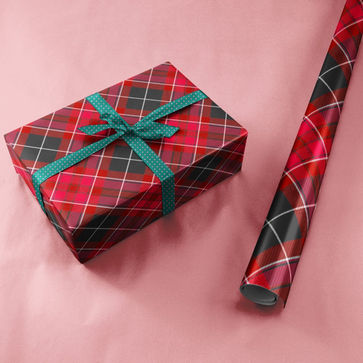 Individuell gestaltetes Geschenkpapier mit Text in einem Rahmen – Tartan