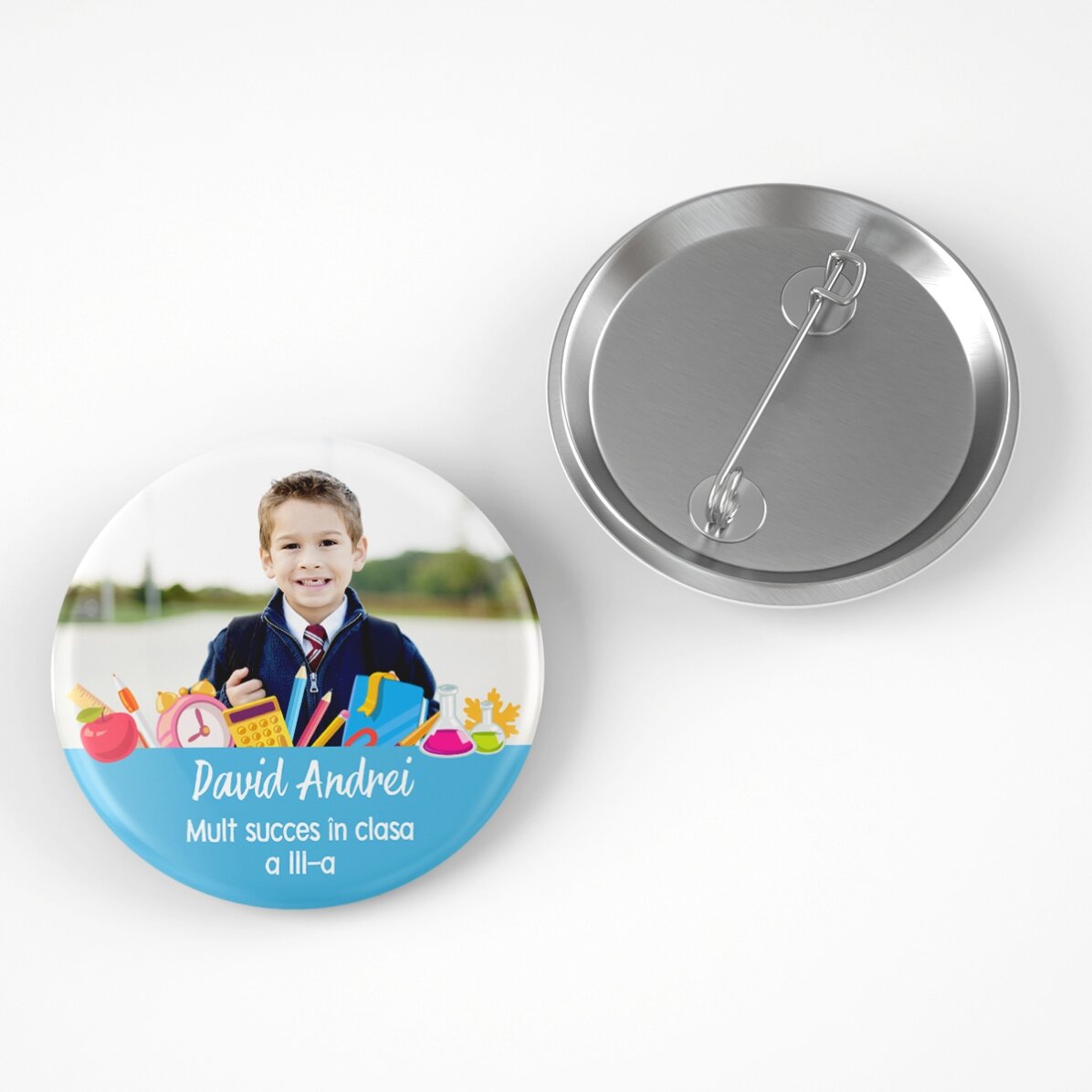 Personalisiertes Button mit Foto und Text – Back to School