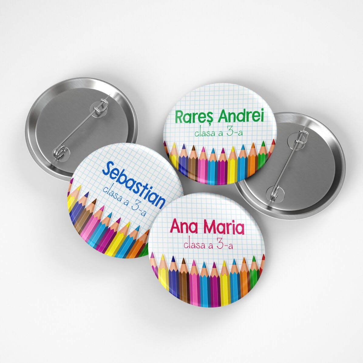 Personalisiertes Button mit Text – Buntstifte