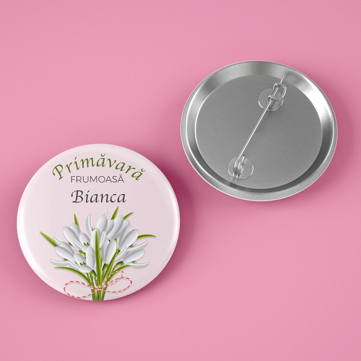 Personalisiertes Button mit Text – Schneeglöckchen