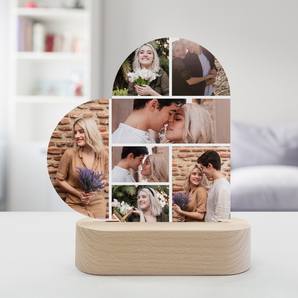 Personalisierte LED-Nachtlampe in Herzform mit 7 Fotos
