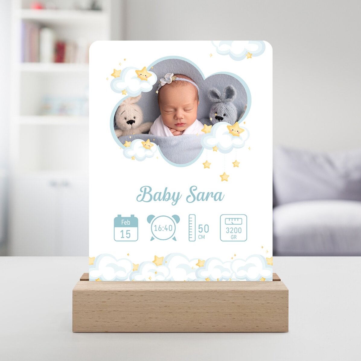 Personalised LED night light with photo and text - Baby