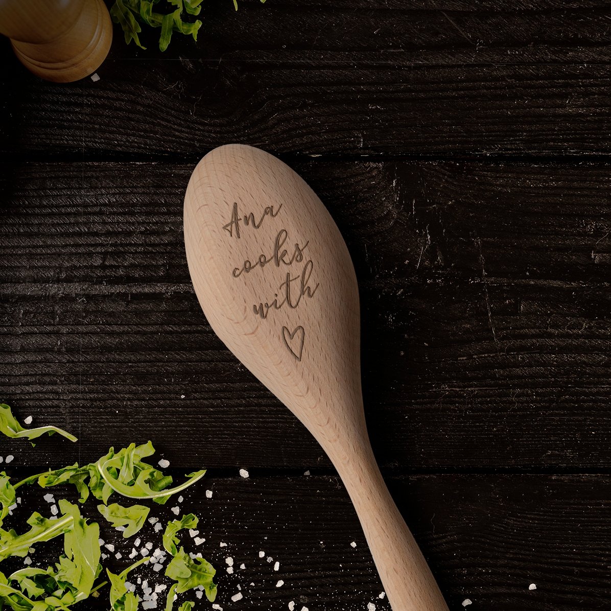 Personalisierter Holzlöffel – Cook with love