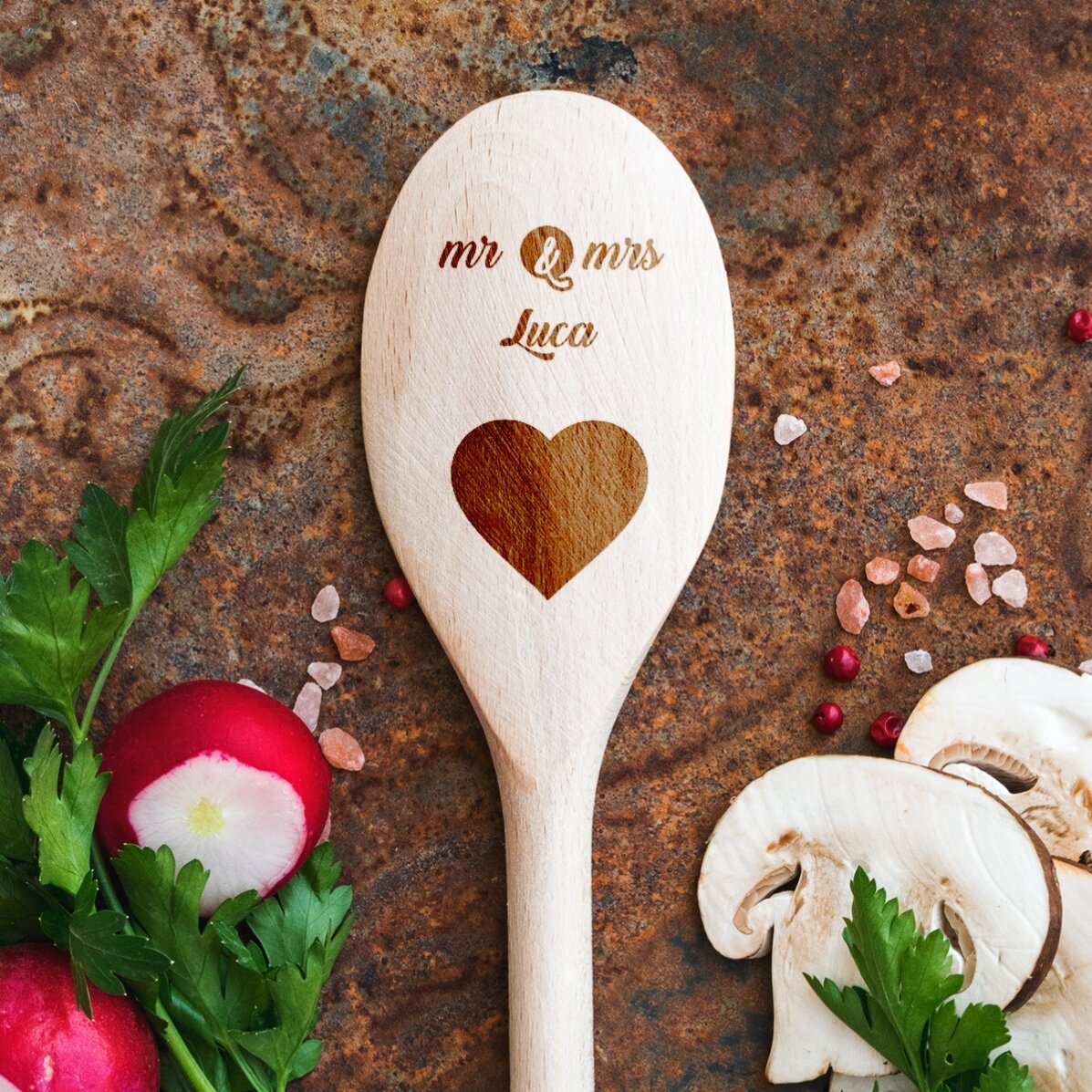 Personalisierter Holzlöffel – Mr & Mrs