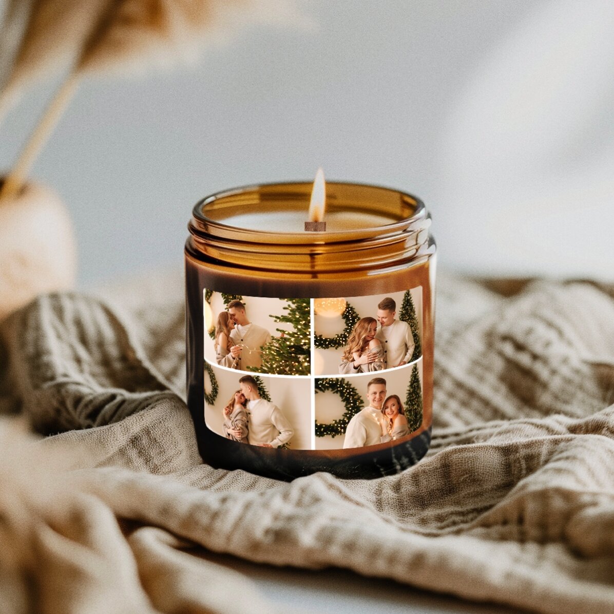 Kleine, personalisierte Duftkerze mit 4 Fotos
