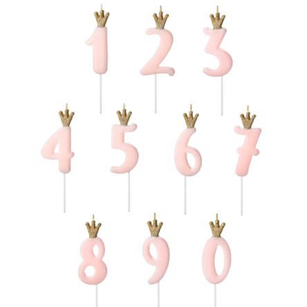 Cake candles - Pink number with crown 9.5cm