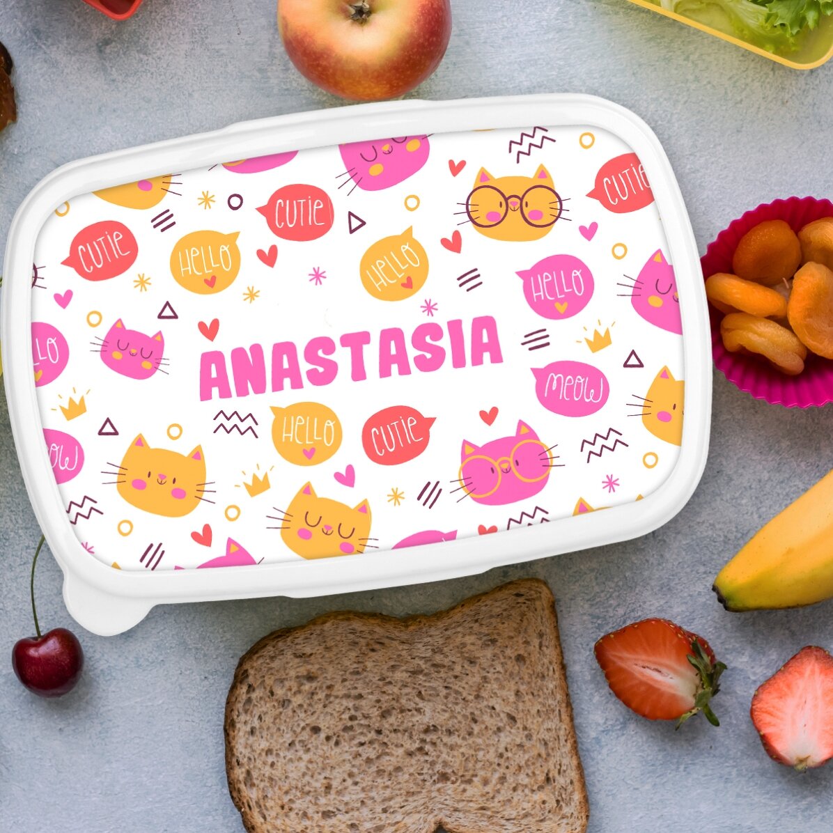 Lunch box, personalised with name - Hello cuties