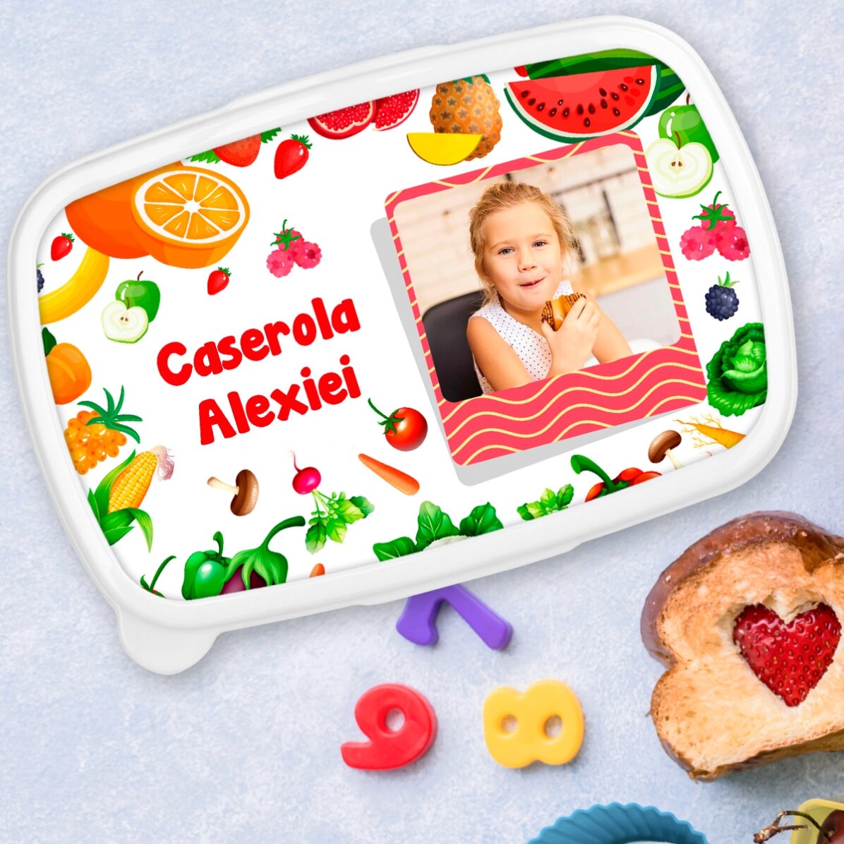 Lunchbox, personalisierte Auflaufform mit Foto und Text – Obst und Gemüse