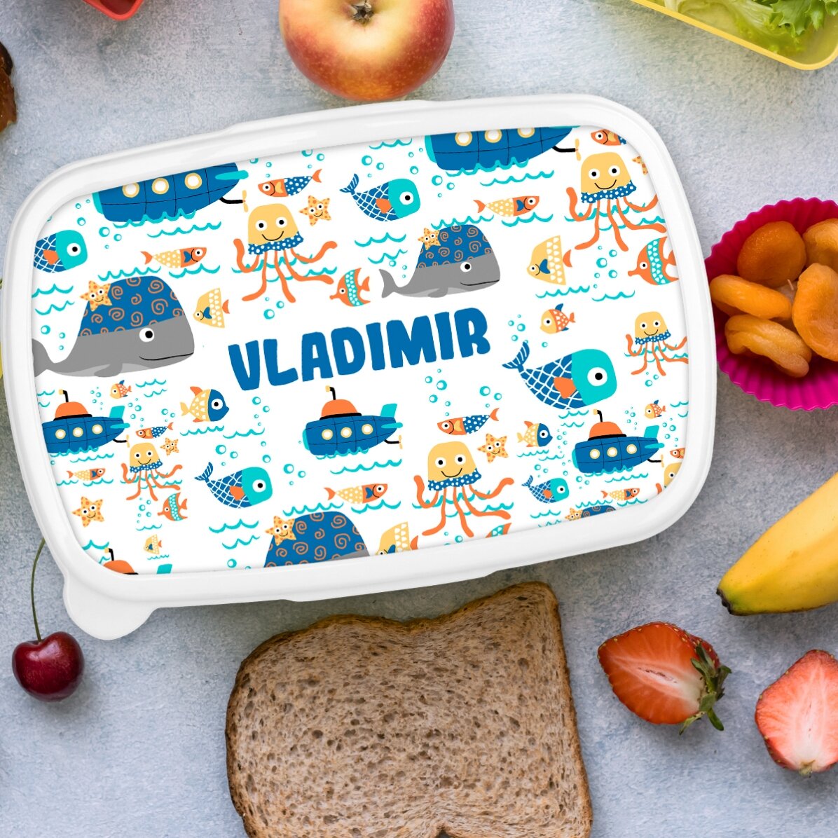 Lunch box, personalised casserole dish with text - Blue sea
