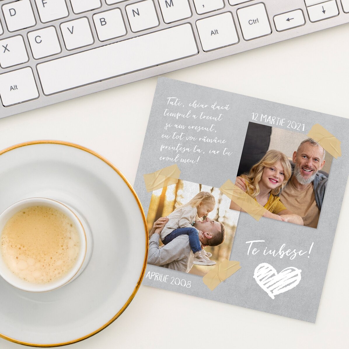 Individuell gestalteter Magnet 10x10 mit 2 Fotos und Text – Time