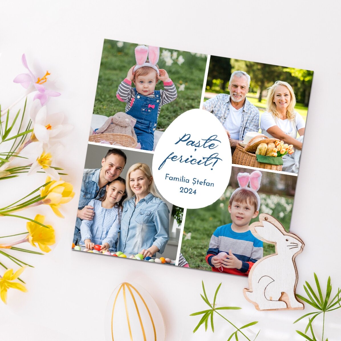 Individuell gestalteter Magnet (10 x 10) mit 4 Fotos und einer Botschaft – Frohe Ostern