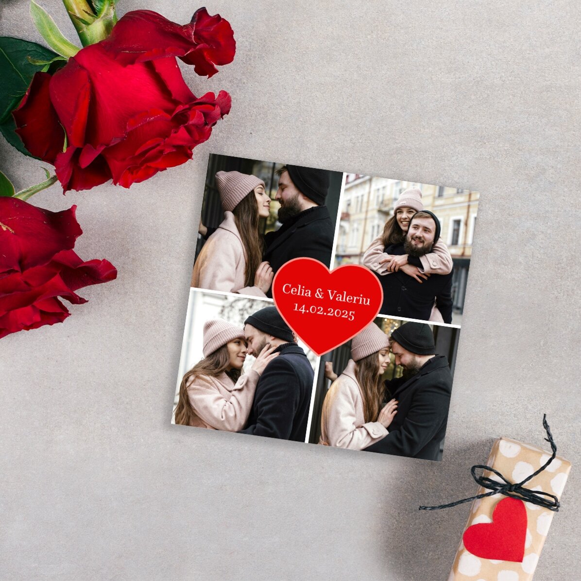 Personalised 10x10 magnet with 4 photos and text - Heart