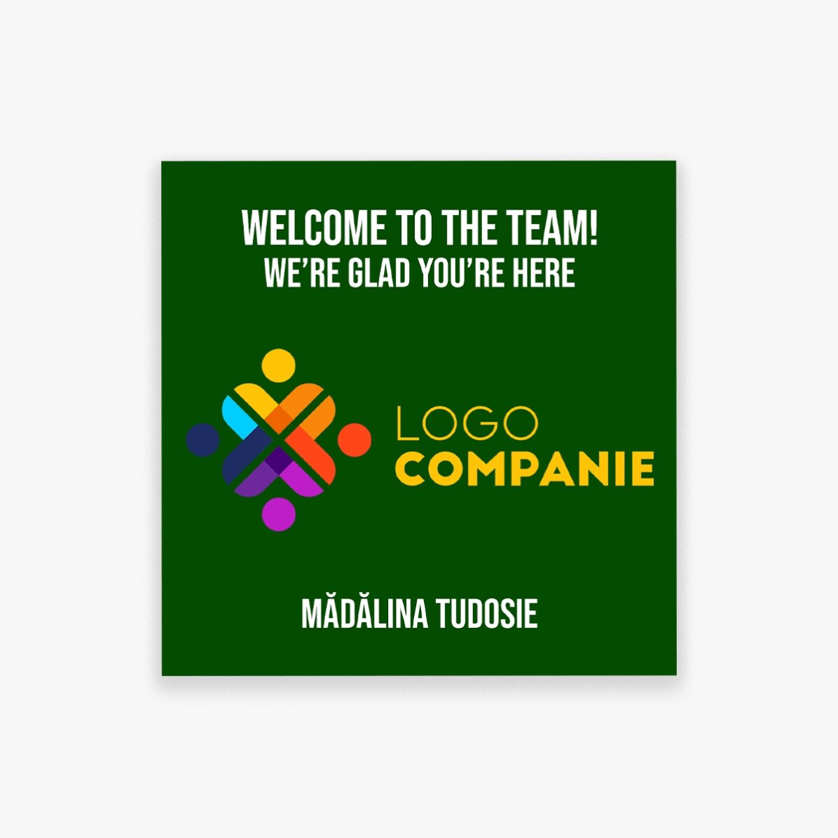 Individuell gestalteter Magnet 10x10 mit Logo und Text – Welcome