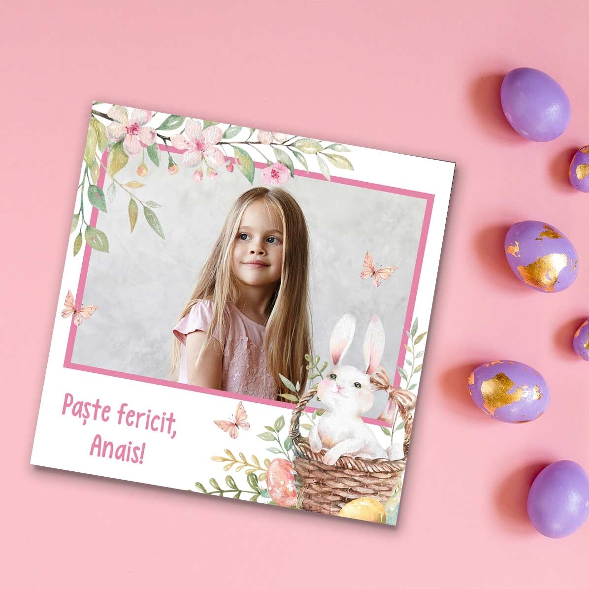 Personalised 10x10 magnet with a photo and message - Happy Easter!