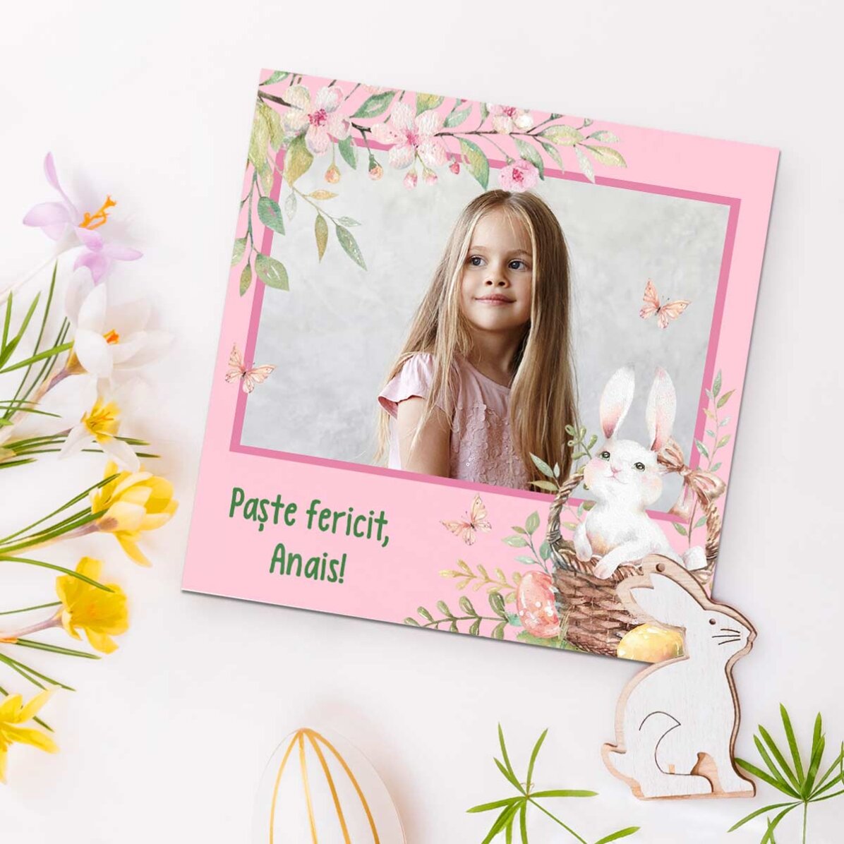 Personalised 10x10 magnet with a photo and message - Happy Easter!