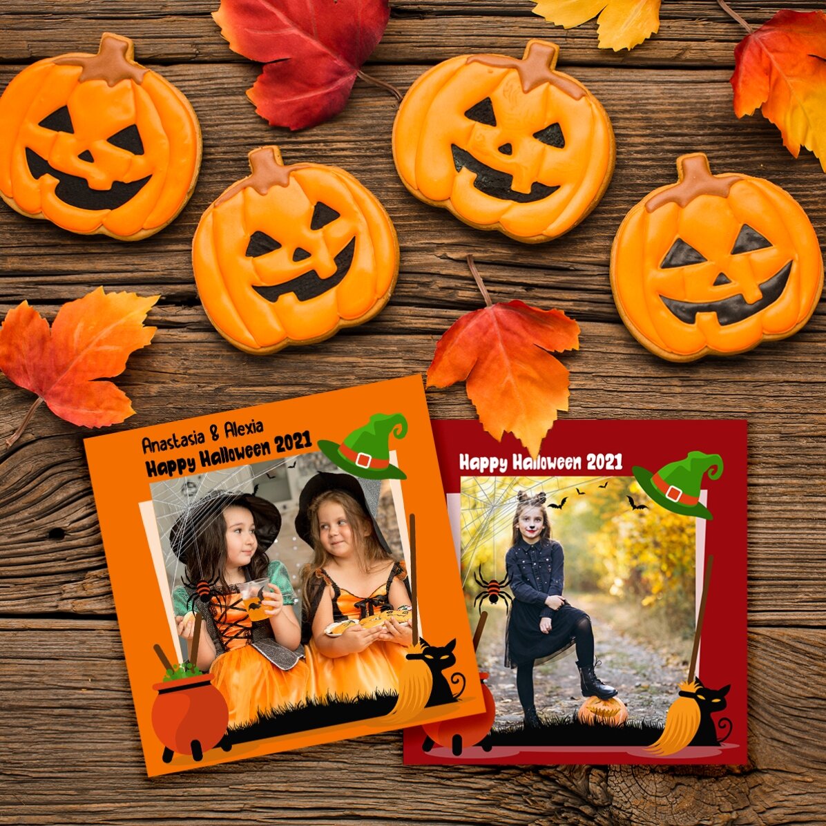 Individuell gestalteter 10x10-Magnet mit Foto und Text – Halloween