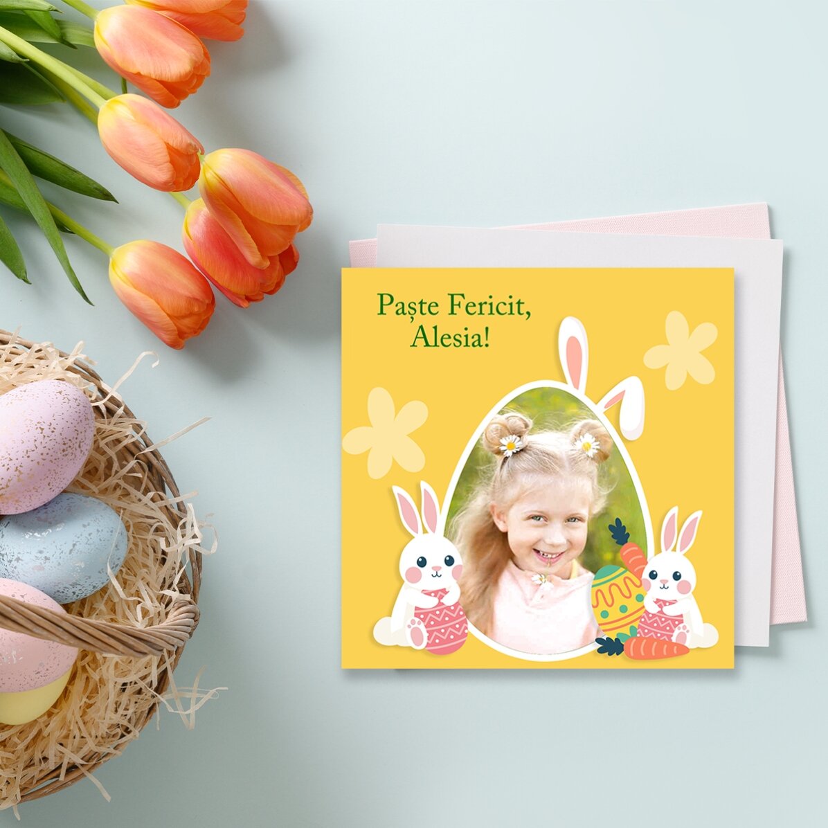 Individuell gestalteter Magnet 10x10 mit Foto und Botschaft – Ostern