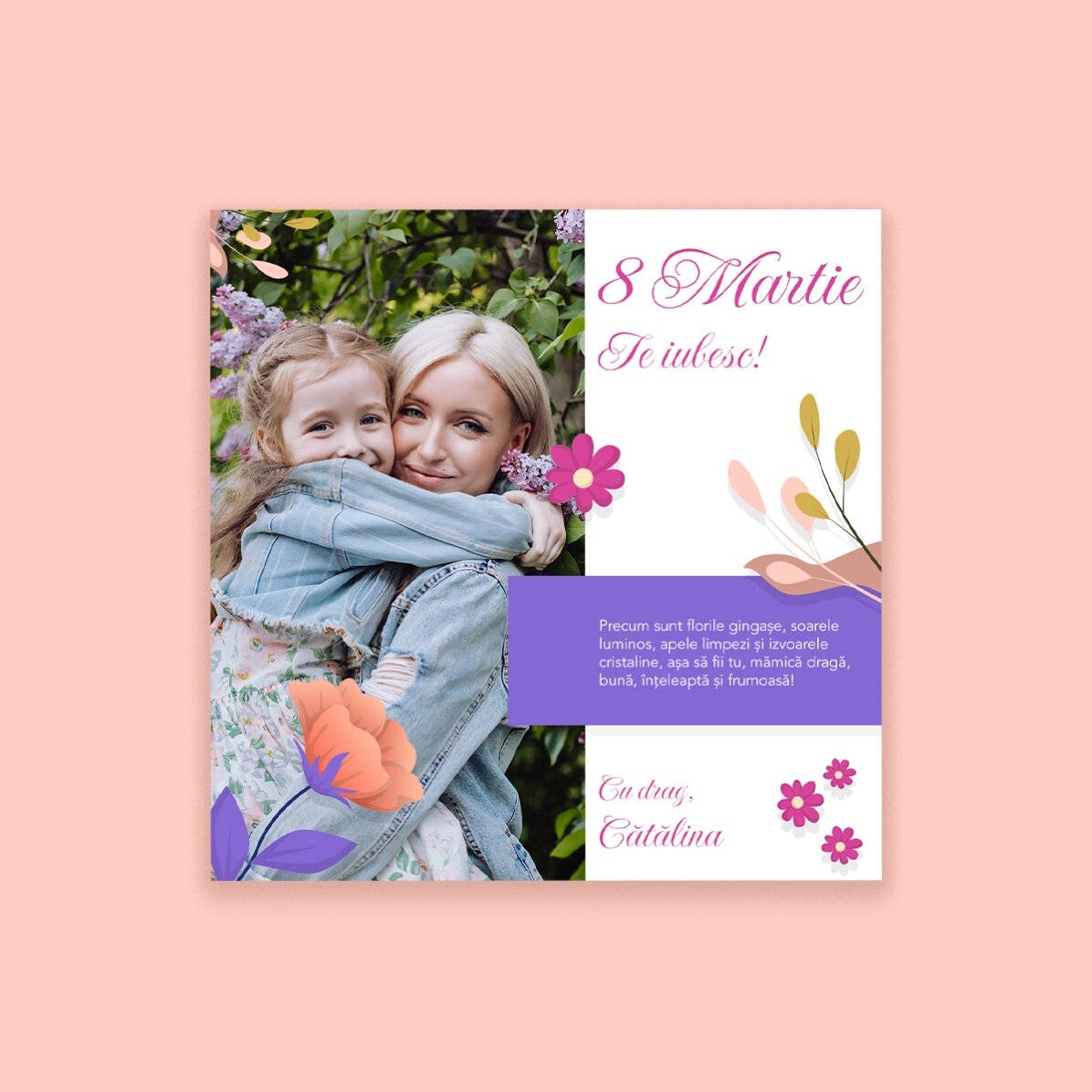 Individuell gestalteter Magnet 10x10 mit Foto und Text – Joyful