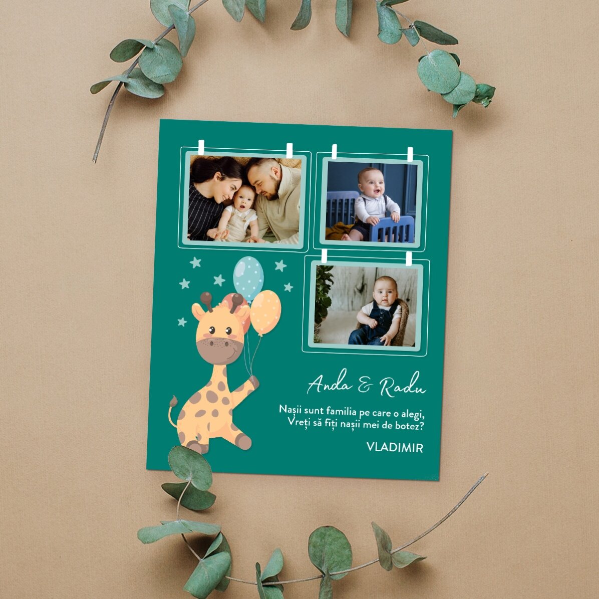 Individuell gestalteter Magnet, 10 x 12 cm, mit 3 Fotos und Text – Baby