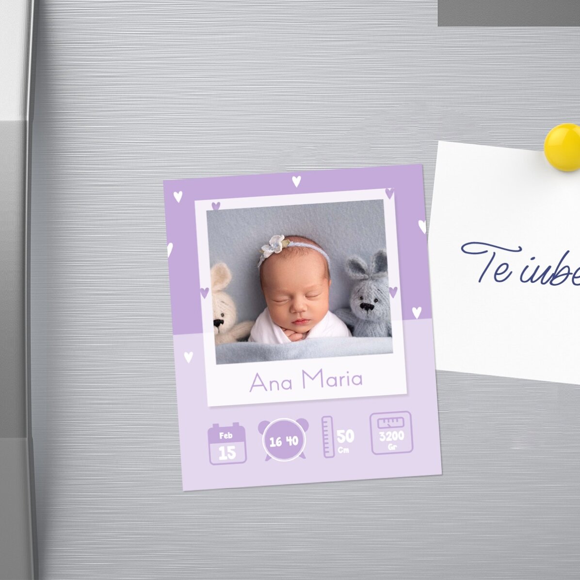 Individuell gestalteter Magnet (10 x 12 cm) mit Foto und Text – Baby