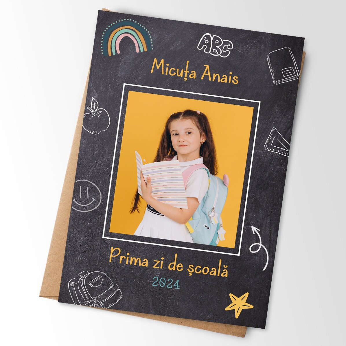 Individuell gestalteter Magnet (10 x 15 cm) mit Foto und Text – Schule