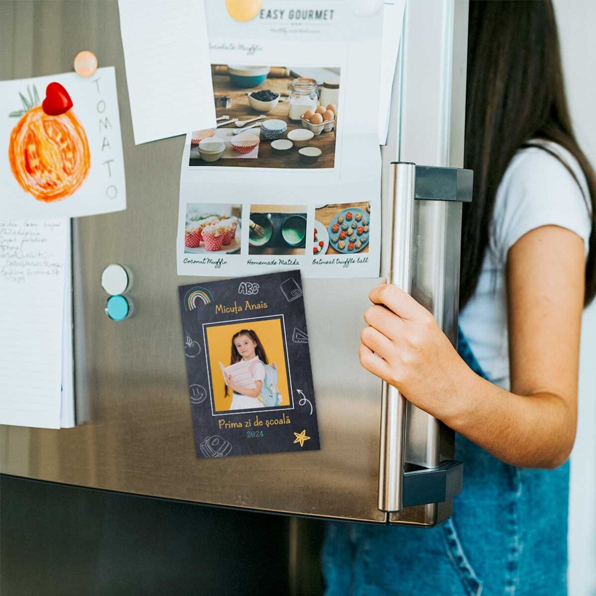 Individuell gestalteter Magnet (10 x 15 cm) mit Foto und Text – Schule