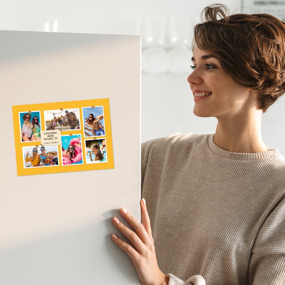 Individuell gestalteter Magnet (18 x 13 cm) mit 6 Fotos und Text – Erinnerungen
