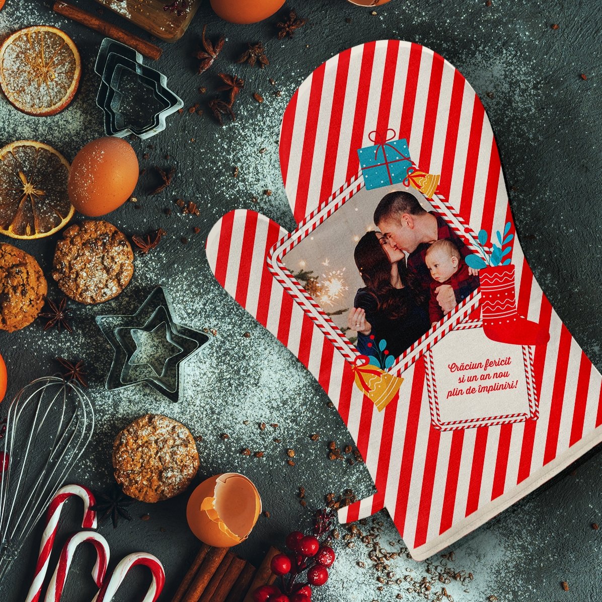 Personalisierter Küchenhandschuh mit Foto und Text – Candy Cane
