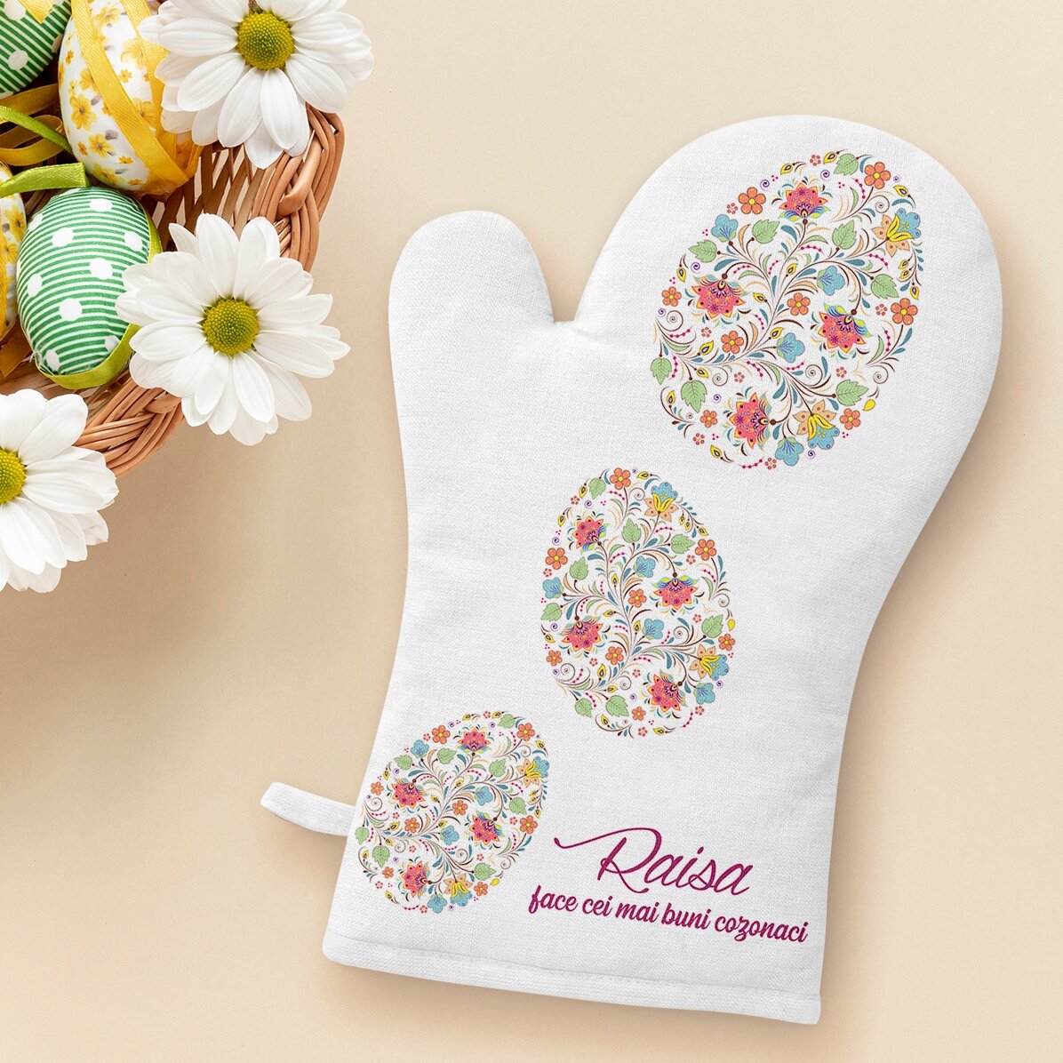 Personalisierter Küchenhandschuh mit Aufdruck – Happy Easter