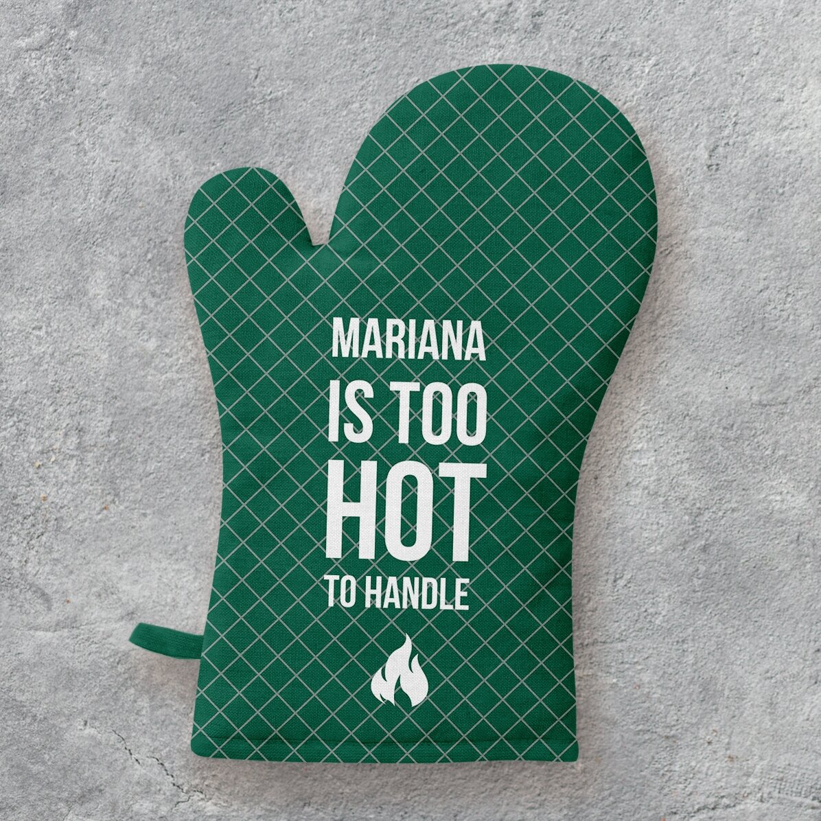 Personalisierter Küchenhandschuh mit Aufdruck – „Too hot“