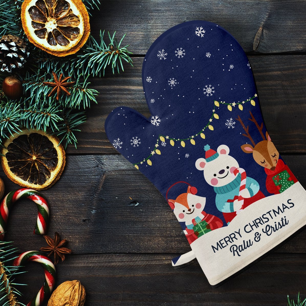 Personalisierter Küchenhandschuh mit Schriftzug – Christmas Night