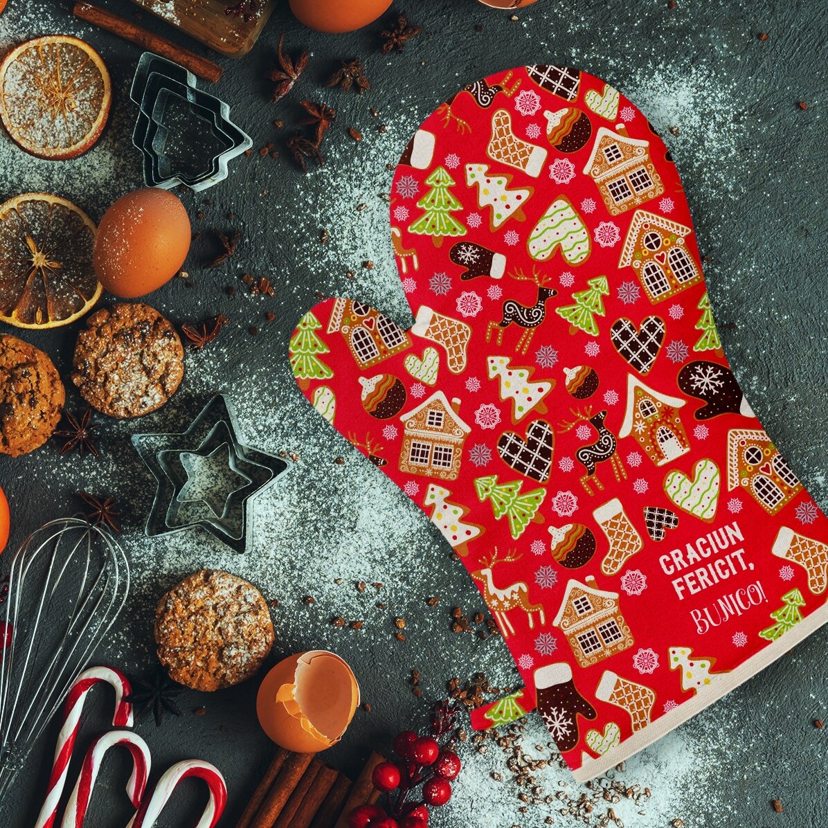 Personalisierter Küchenhandschuh mit Schriftzug – Gingerbread