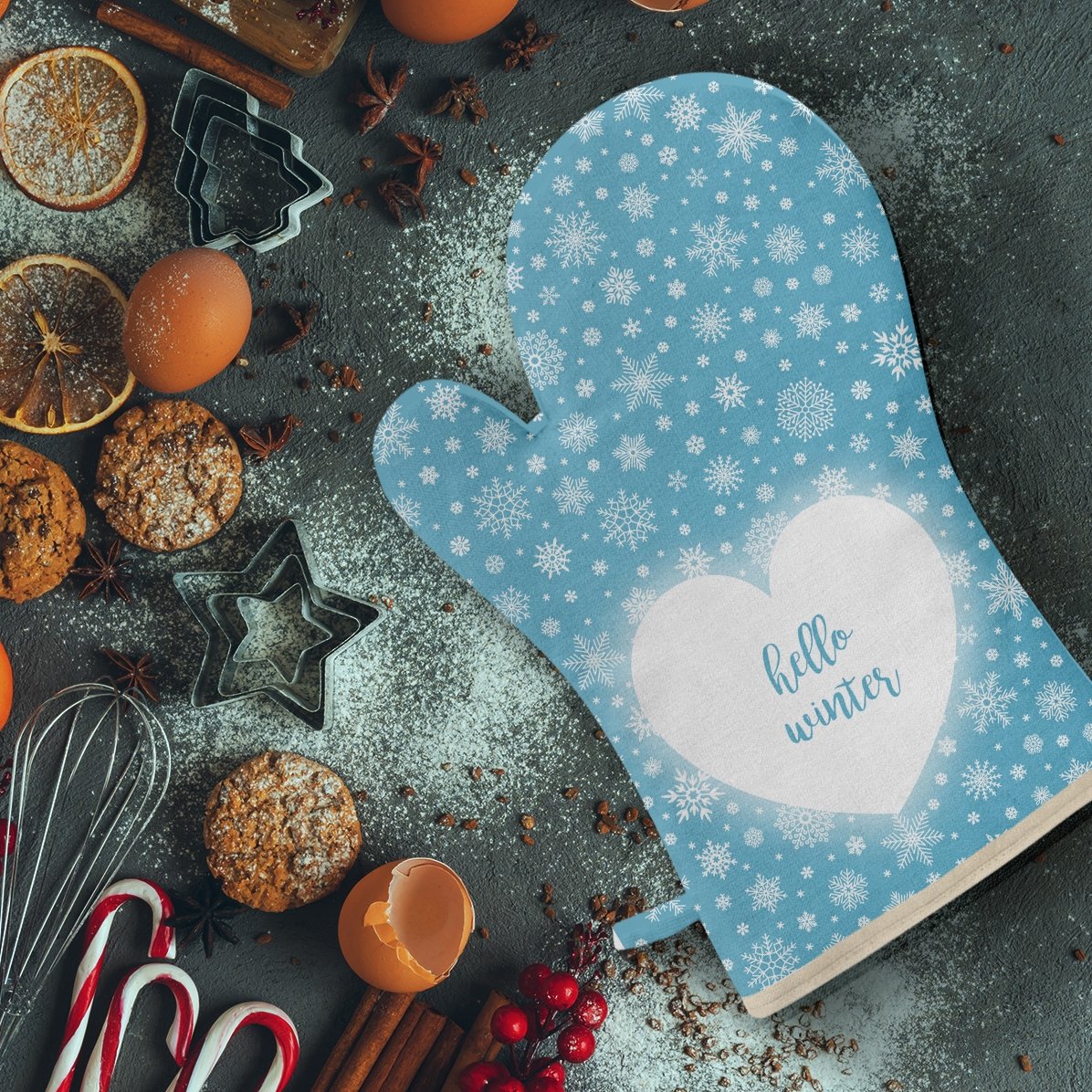 Personalisierter Küchenhandschuh mit Schriftzug – Hello Winter