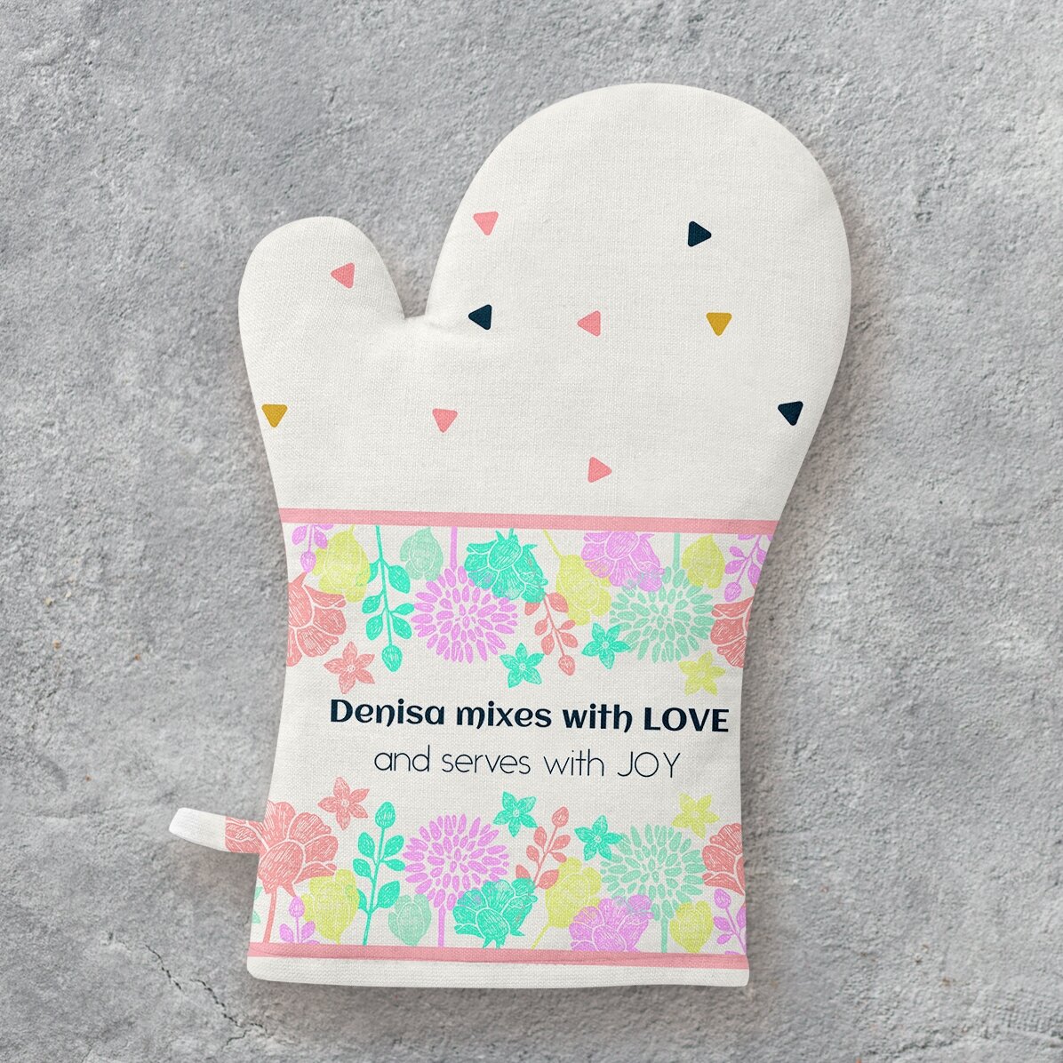 Personalised oven glove with text - Mixed with love