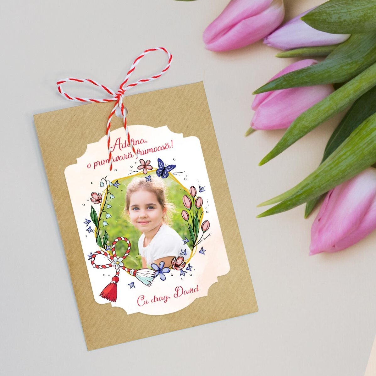 Individuell gestalteter Martisor zum Einpflanzen mit Foto und Botschaft – Floricele