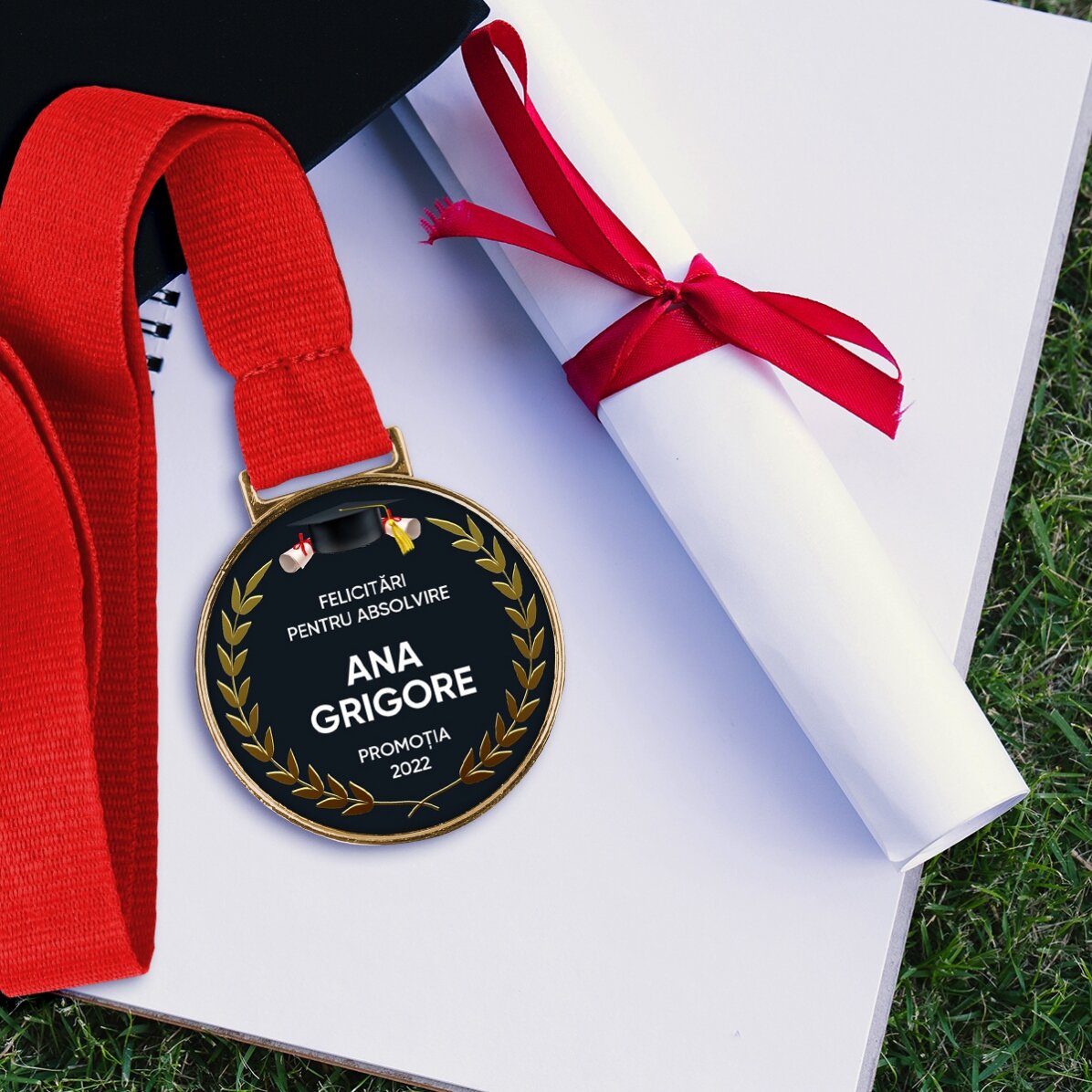 Personalisierte Medaille mit Text – Glückwünsche zum Abschluss